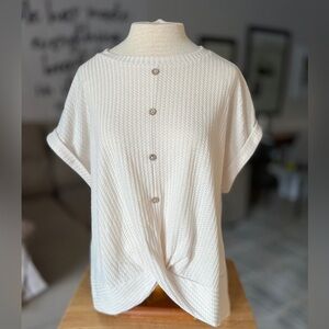 XXL Cream Button Front Tie Textured